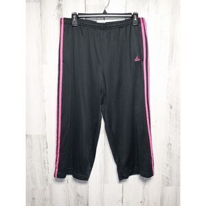Women's Adidas 3 Stripe Black Pink Crop Pants Drawstring Pockets Large